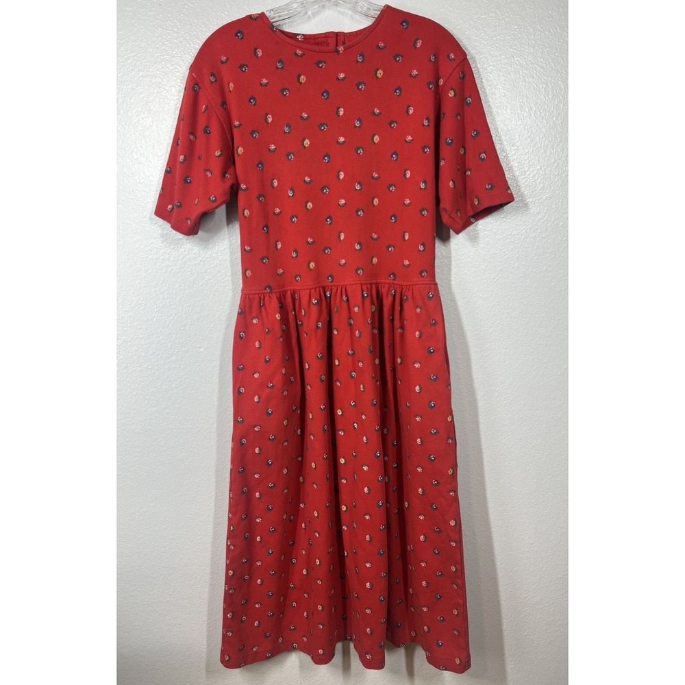 JG Hook Dress Women's‎ M Red 90s Ditzy Floral Maxi Cotton Dress Cottage Boho